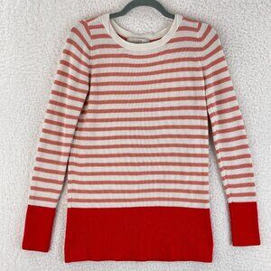 Ann Taylor LOFT Orange Striped Knit‎ Pullover Sweater Womens Crew Neck Size M